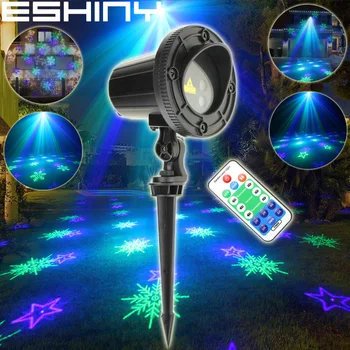 ESHINY Outdoor IP44 Green Blue Laser 6 Snowflake Patterns Holiday Party Bar Xmas Tree House Wall Landscape Garden Light N75T227