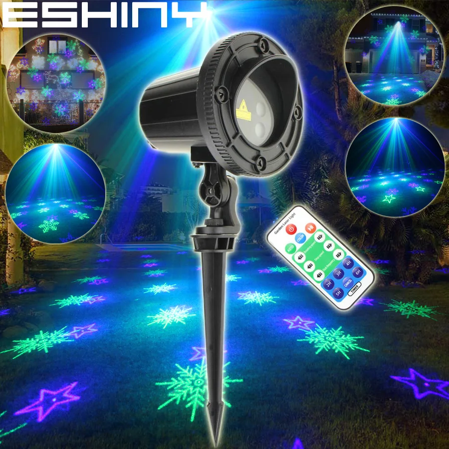 ESHINY открытый IP44 зеленый синий лазер 6 узоров снежинок Праздничная Вечеринка бар