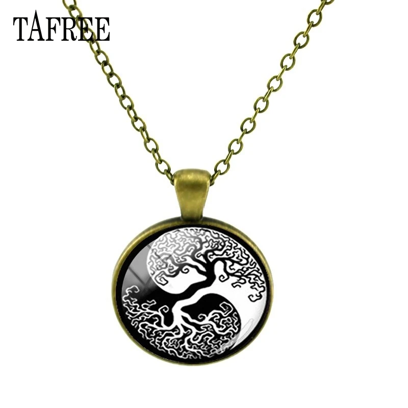 Ожерелье TAFREE с деревом жизни круглой формы ожерелье тайчи Инь Янь стеклянный