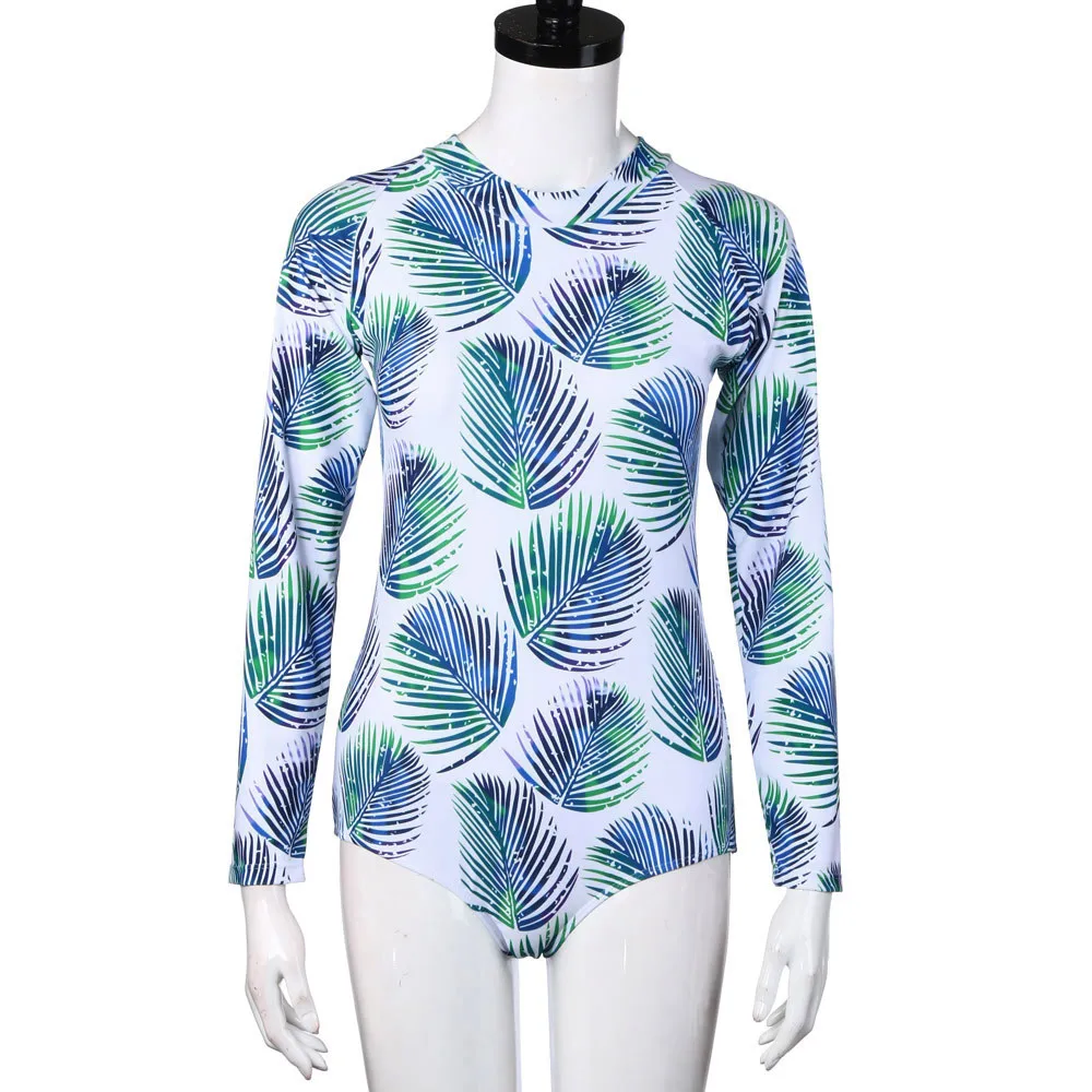 Женский купальник с длинным рукавом SAGACE Цельный принтом в виде листьев