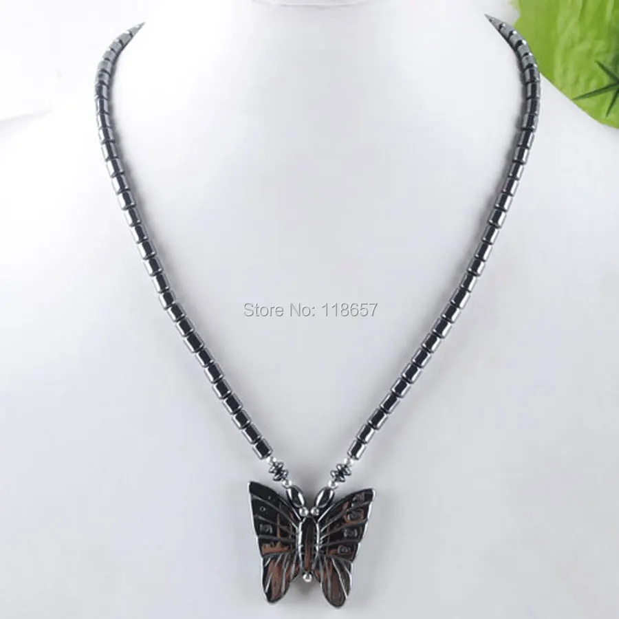 Pendants &amp Necklaces Black Non magnetic Hematite stone Beads Butterfly Pendulum Pendant Necklace 17.5 inches Jewelry IF3034 | Украшения