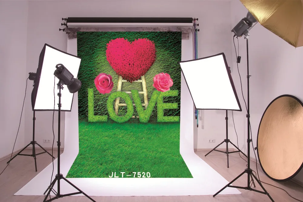 

Photo Backgrounds for Photo Studio Green Grassland Love Valentine's Vinyl Photography Backdrop for Wedding Children Baby Newborn