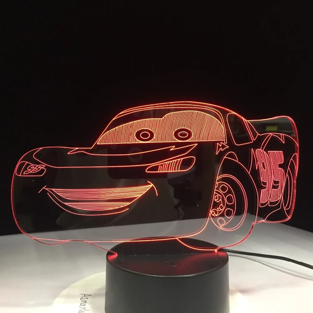 

С принтом «Тачки», 3D гоночный автомобиль ночной Светильник USB LED Настольная лампа 3D иллюзия Лампа для детей украшения в спальню освещение дл...