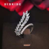 hibride new design leaf shape aaa cubic zircon adjustable rings for women wedding open ring fashion jewelry anillos mujer r 213