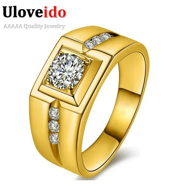 Uloveido Обручальные Кольца для Мужчин Кристалл Группа Розовое Золото Цвет Мужской
