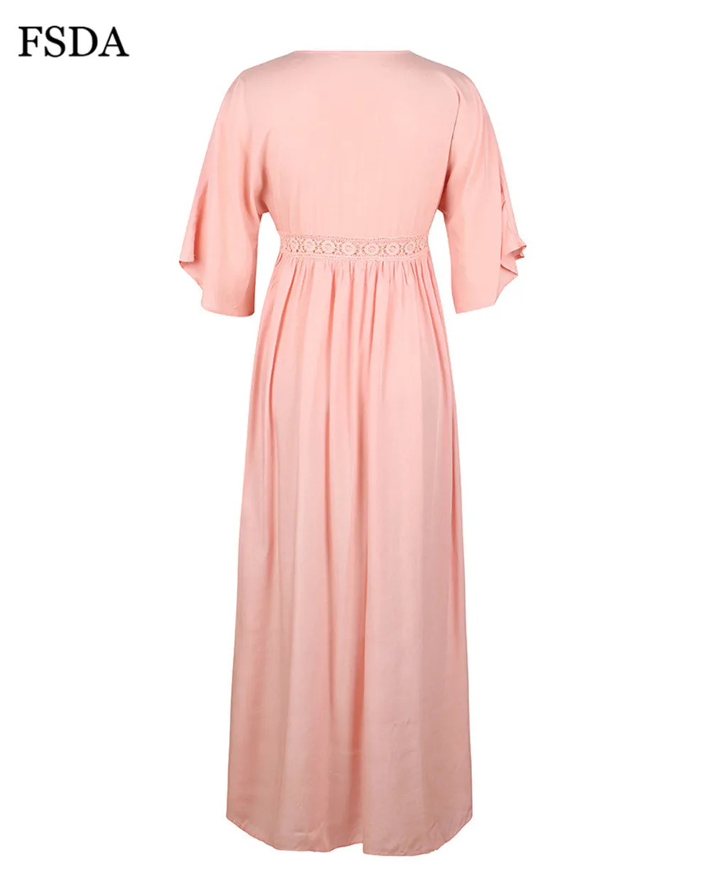 FSDA Beach Boho Maxi Cardigan Dress Lace V Neck Cotton Summer Loose Short Sleeve Casual Elegant Dress Women