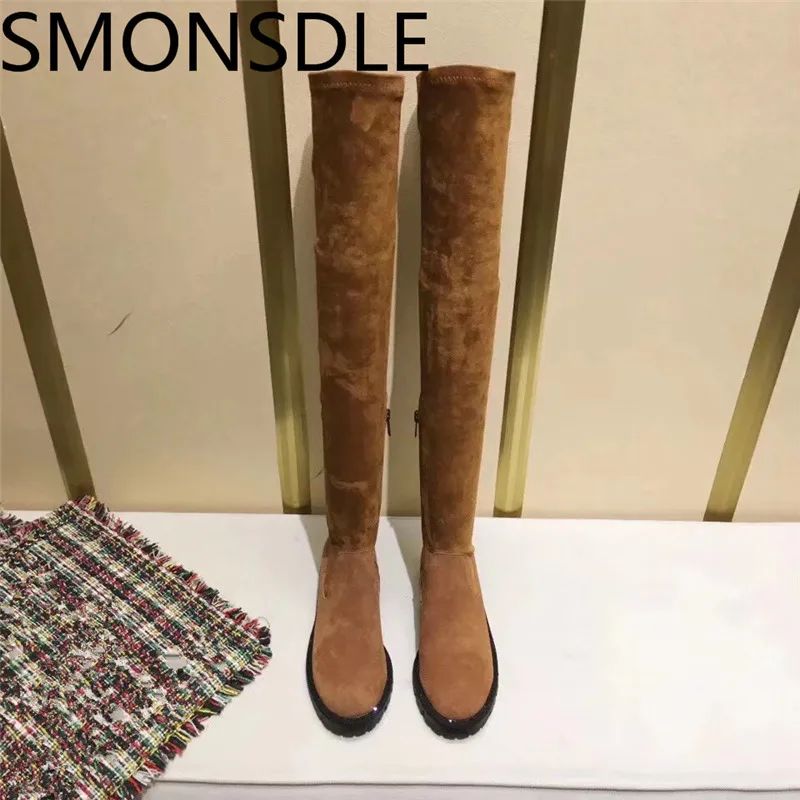 SMONSDLE чёрный коричневый из натуральной кожи замшевые сандалии-гладиаторы выше
