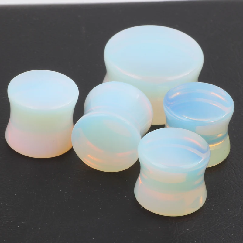 Opalite Stone Flesh Plug Ear Tunnel Piercing Moonstone Strecher Taper 80pcs Mix 5-18mm Glass Opal Ear Plug Body Jewelry Piercing images - 6