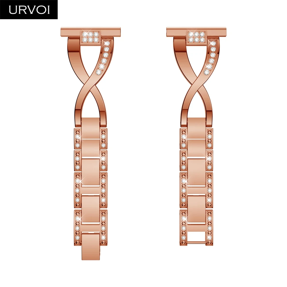 Rose gold URVOI ремешок для Galaxy Watch Active с двойным X ремешком из нержавеющей стали складывается застежка с цирконом быстроразъемные контакты наручные 42 46 мм - Цвет ремешка: Rose gold