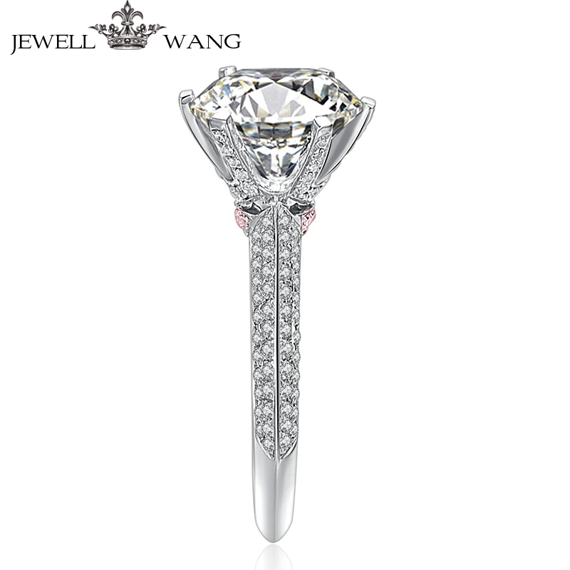 

Jewellwang Moissanite Rings for Women pink Side Stone 1.0ct Certified vvs1 Forever Engagement Rings 18K White Gold