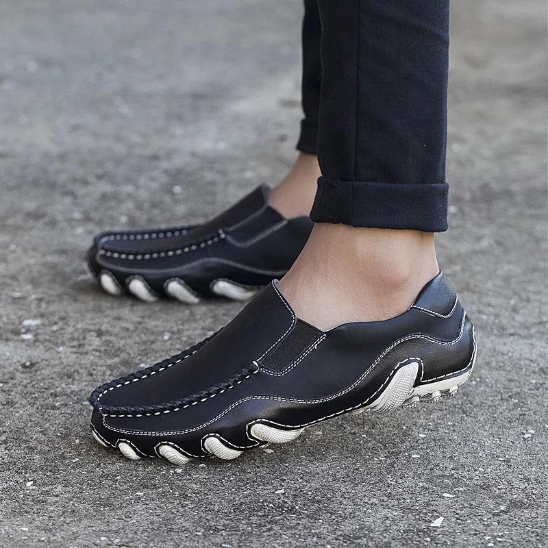 

AKZ New Man Spring Summer Loafers Mens Casual shoes High Quality Cow Split leather Breathable Comfortable Light Male Flat shoes