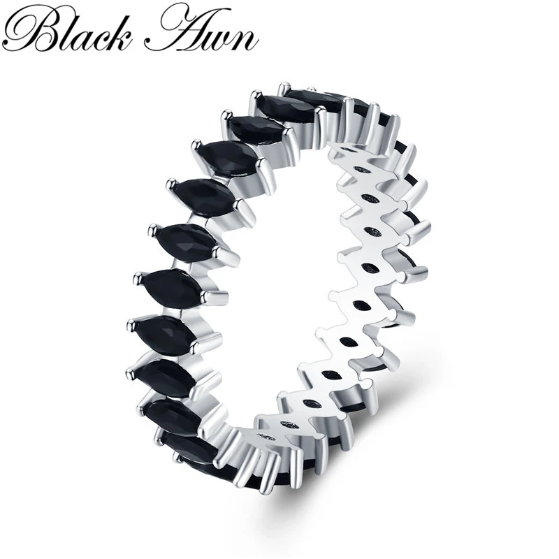 

Black Awn 2022 New Trendy Silver Color fashion jewelry Baguet Engagement Black Spinel Wedding Rings for Women G018