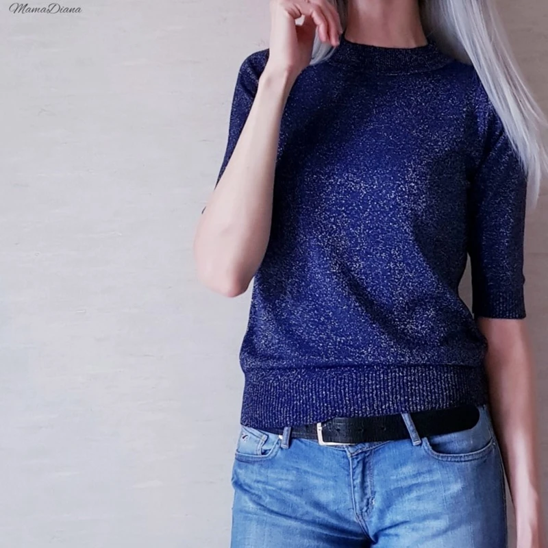 Женский трикотажный свитер с люрексом ONLYSVTE пуловер полурукавами Блестящий