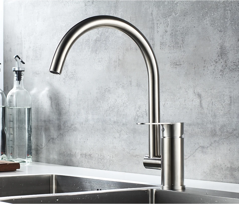 LEDEME Stainless Steel Kitchen Faucets Kitchen Mixer Brushed Single Holder Single Hole Faucet for Kitchen Sink Tap L74003