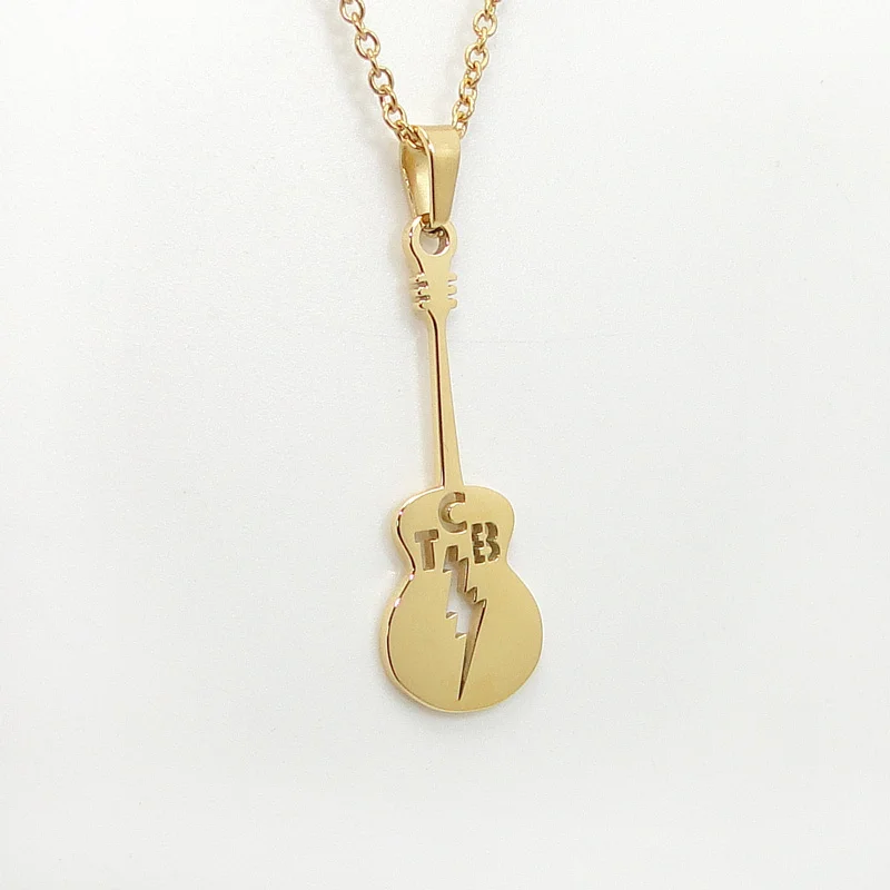 DICARLUN Elvis Stainless Steel Necklace Guitar TCB Lightning Hollow Pendant Link Chain Collar Charm Memorial Jewelry Women Men | Украшения