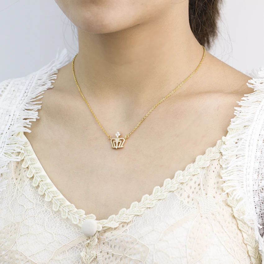 

Wholesale 10pcs/lot Dainty Crown Necklace Party Jewelry Stainless Steel Chain Crystal Choker Necklaces For Women Girl Collier