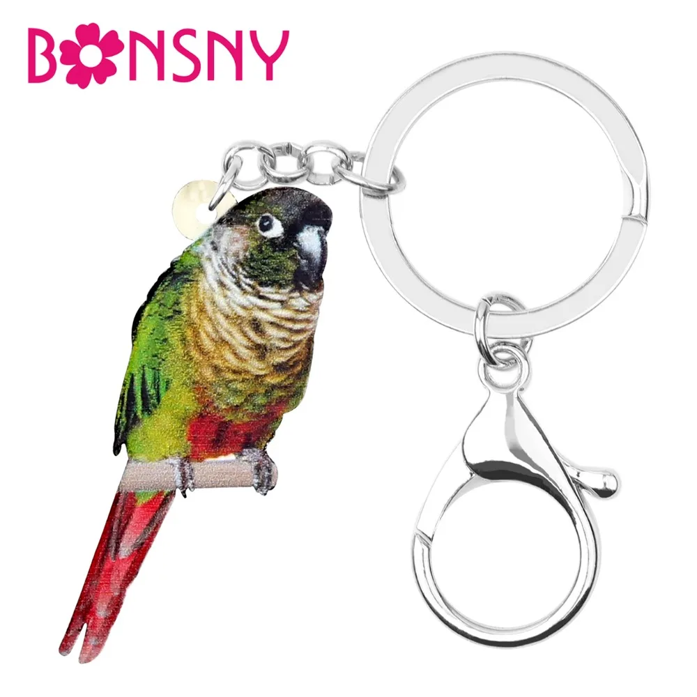 Bonsny акриловый зеленый cheek Conure Bird брелок для ключей кольца модные ювелирные