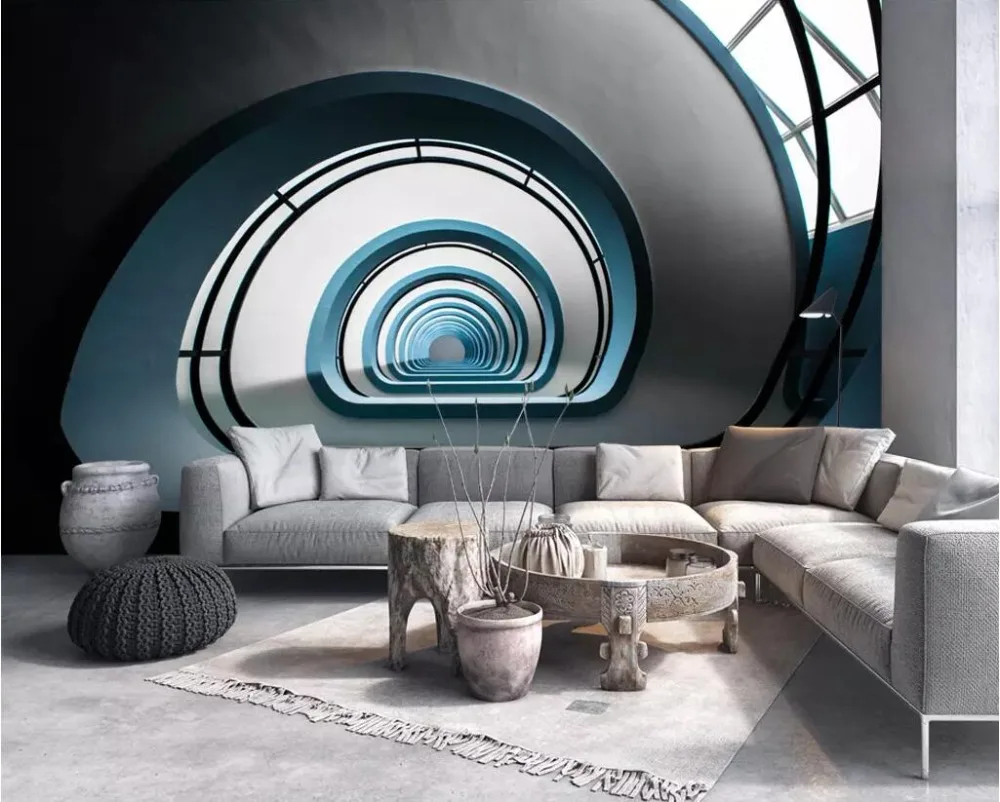3D three-dimensional European retro extension space tunnel industrial wind background wall painting | Обустройство дома
