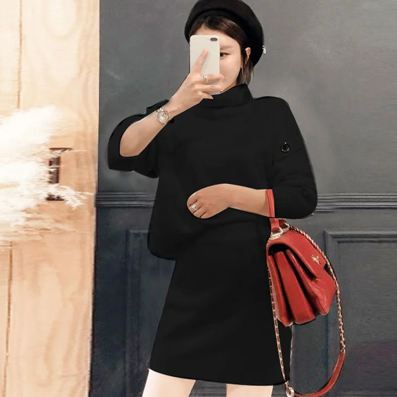 HAMALIEL Turtlenek/Зимний женский вязаный комплект из 2 предметов 2018 красный Свободный