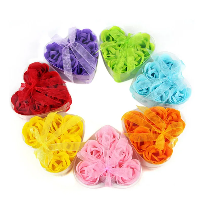 

6pcs Free Shipping High Quality 7 Colors Heart Rose Soap Flower for Romantic Bath And Gift Natural Food Grade Ingredient