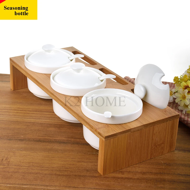 Набор из 3 шт. Керамика приправа специи горшок чаши с ложкой и фарфоровая шкатулка