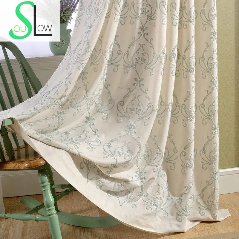 Простые хлопковые современные занавески Slow Soul белого и синего цвета s-занавески