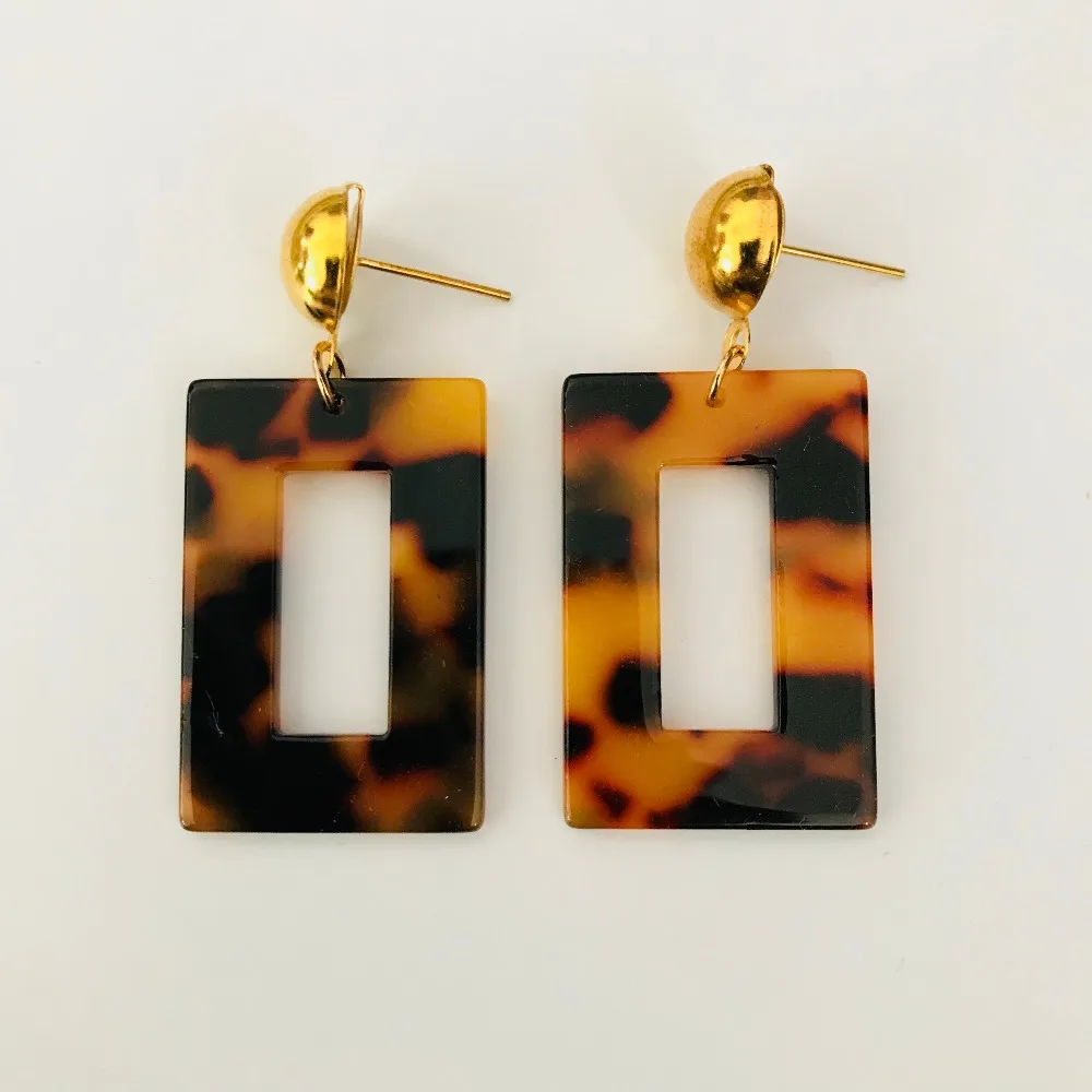 MINGQI Fashion acetate resin acrylic leopard dangle earrings Korean brown geometric round square rectangle earring women jewelry | Украшения