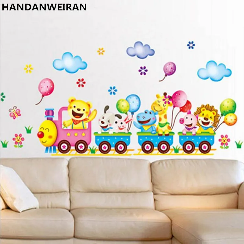 

1Set Cartoon Cute Animals Train Balloon Wall Stickers For Kids Bedroom Home Decor Mural Decal DIY Removable 25*43 CM