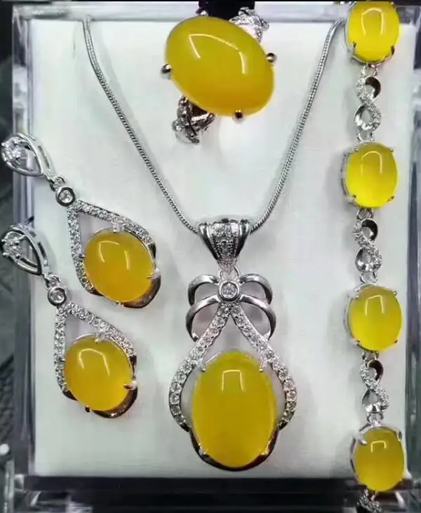 boutique jewelry 5color Natural Chalcedony pendant 925 silver wholesale ring earring Braceletnecklace set | Украшения и