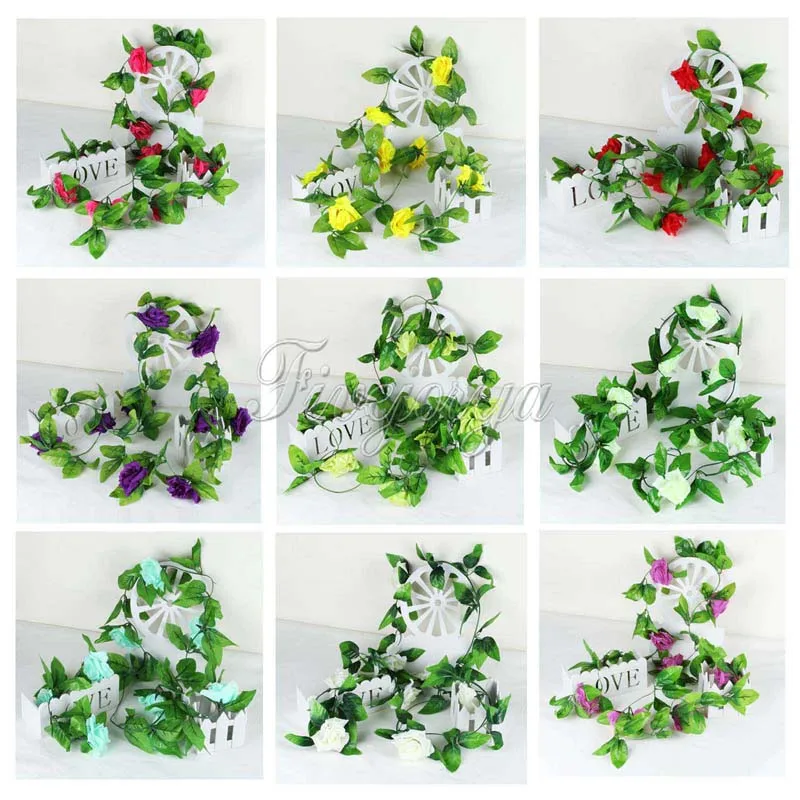 10 шт. искусственные Искусственные Шелковые Розы Плющ лоза висячая гирлянда для
