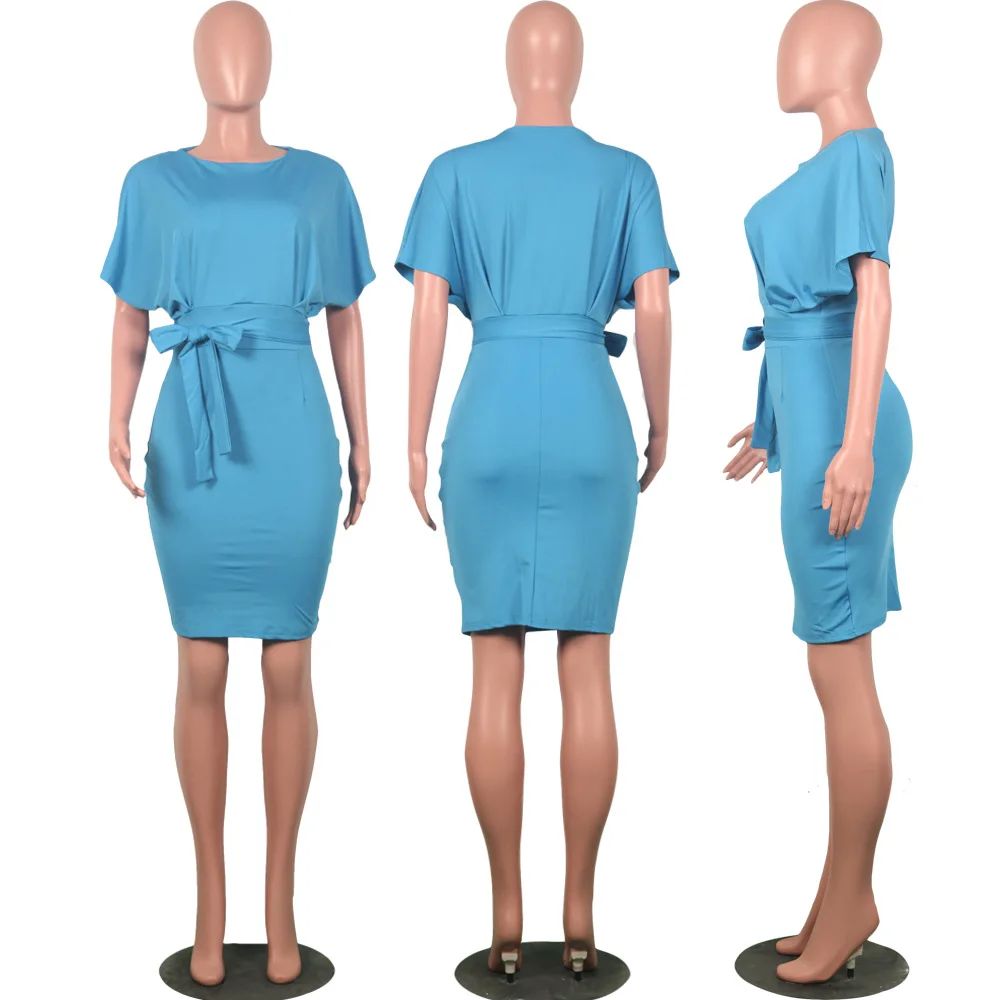 

Fashion Women Office Dress with Sashes slim Elegant Short Sleeve Formal Dress Summer Business Work Wear vestido Plus Size