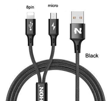 NOHON Micro type C USB кабель type-C 8pin 3 2 в 1 для iPhone 7 6 6S Plus iOS 10 9 8 Android Xiaomi LG кабель быстрое зарядное устройство кабели - Цвет: Black 2-in-1