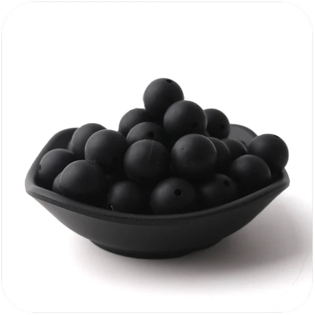 black 10 шт. 15 мм Силиконовые Круглые Бусины DIY Ювелирные изделия прорезывание зубов шеи Детские Прорезыватели Для детская пустышка цепи пищевого качества силиконовые бусины продукты - Цвет: black