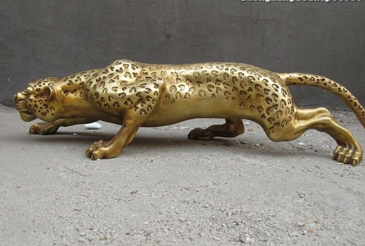 

WBY 718+++wholesale Retro bronze factory outlets 28"Chinese pure Brass Potential prey leopard panther animal statue