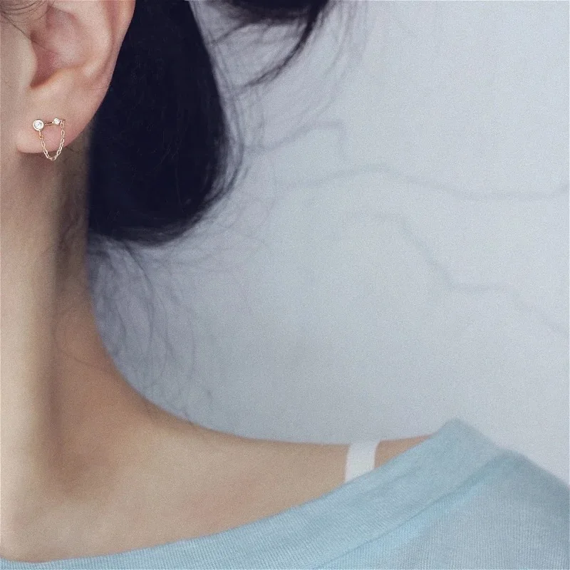 Серьги из стерлингового серебра S925, модные серьги-гвоздики с цирконием, прямые серьги-гвоздики, цепочка для ушей, трендовая индивидуальность для девушек, серебряные серьги, ювелирные изделия