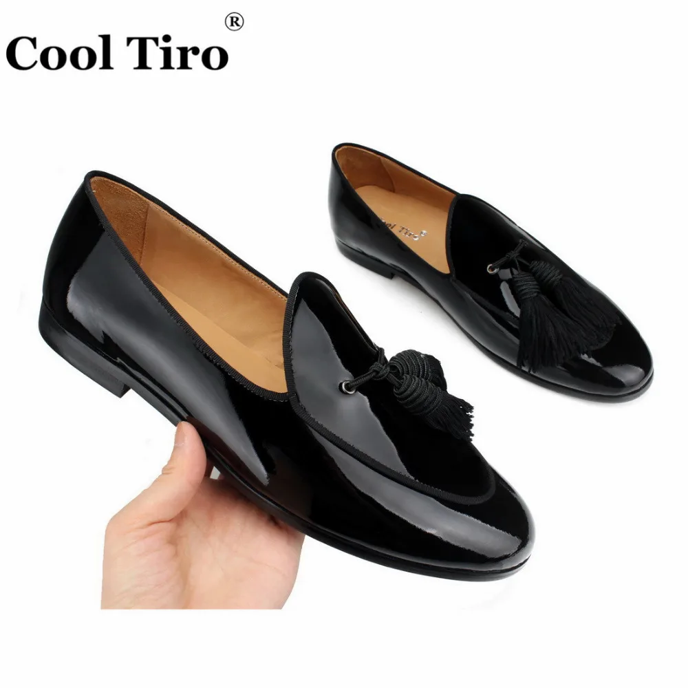 COOL TIRO Black patent leather men shoes New Tassel stitching breathable comfortable loafers luxury men's flats casual | Обувь