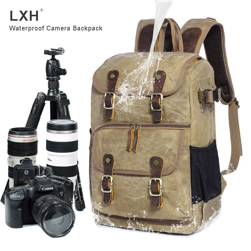 

LXH High Capacity Batik Canvas Camera Backpack Outdoor Waterproof Photography Bag for Canon Nikon Sony DSLR Digital Camera