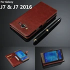 Чехол-книжка для Samsung J7, кожа, ультратонкий, с отделением для карт
