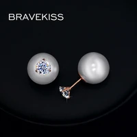 bravekiss imitation pearl sided earring crystal double earrings ball stud women charm ear piercing studs brincos 2022 bje0253a