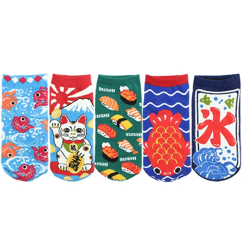 Женские носки с героями мультфильмов креативные Носки рисунком кошки рыбы суши