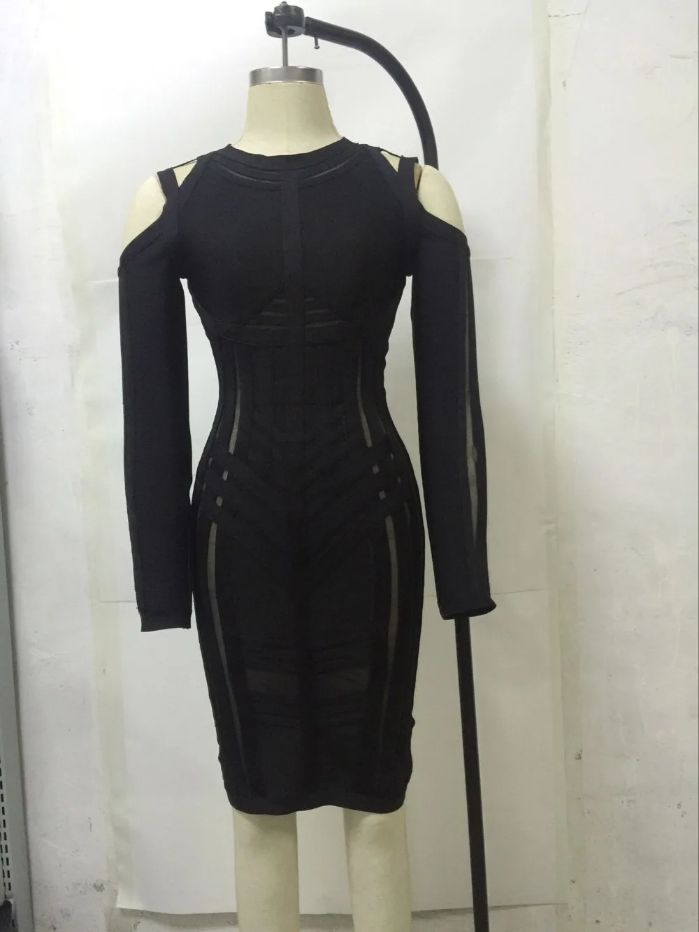 

Fashion Wear Women Dress Long Sleeve Hollow Out Knee Length Bandage Dress