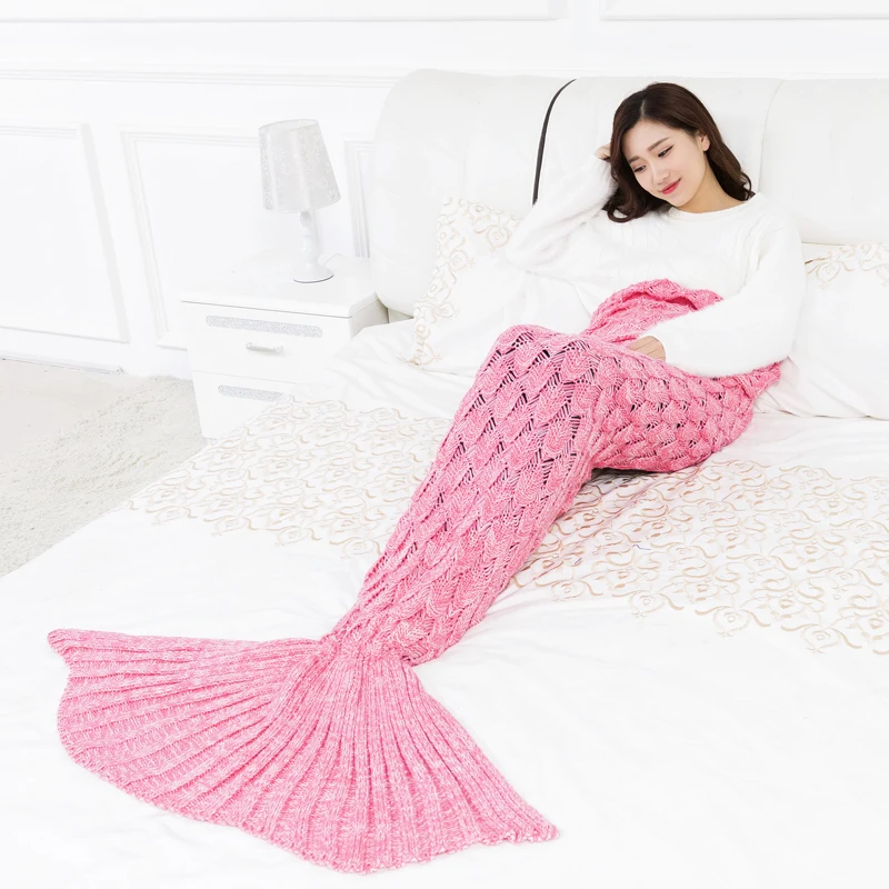 Parkshin Mermaid Tail Blanket Knitted Bedspread Bed Sofa Covers Nordic Adult Children Sleeping Girl Pink 195x95cm Quilts | Дом и сад