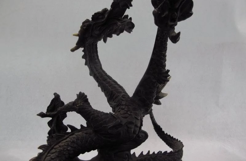12 Chinese Royal Copper Bronze Home Feng Shui Spiral Fly Dragon Play Bead Statue | Дом и сад