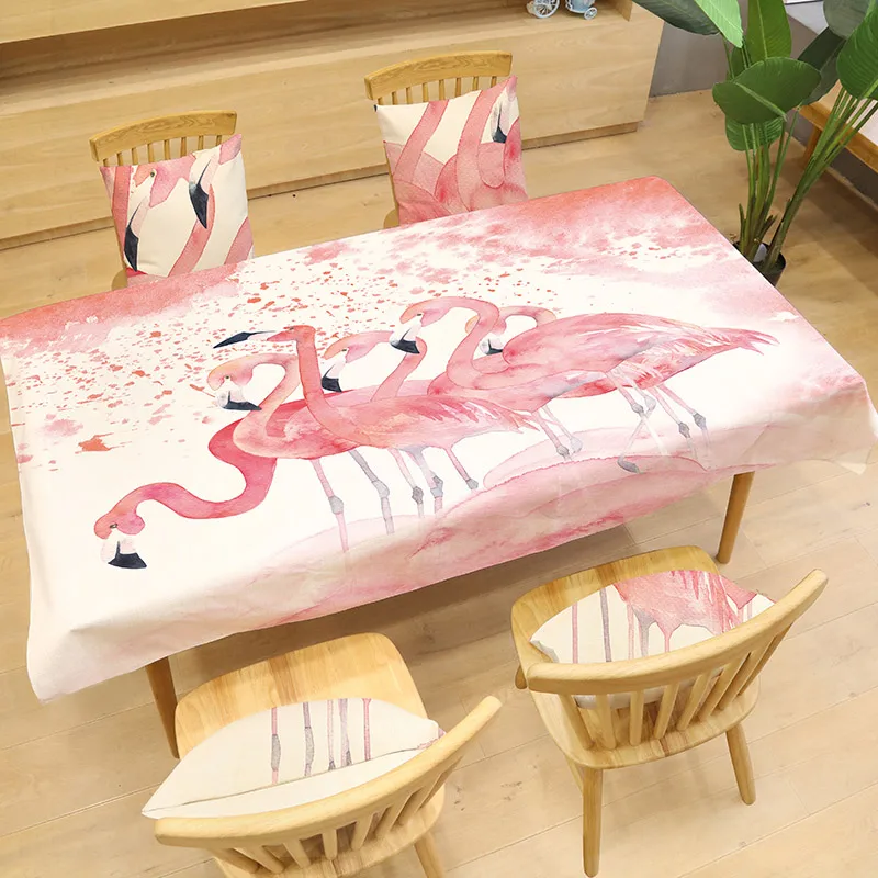 Красивая скатерть с рисунком фламинго прямоугольная обеденный стол покрытие для