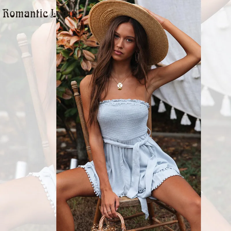 Летний сексуальный комбинезон с открытыми плечами Женский Короткий