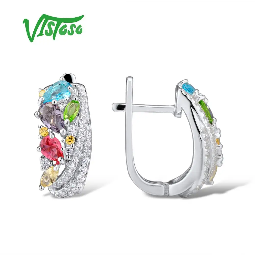 VISTOSO Ювелирные наборы для женщин Красочные натуральные драгоценные камни набор