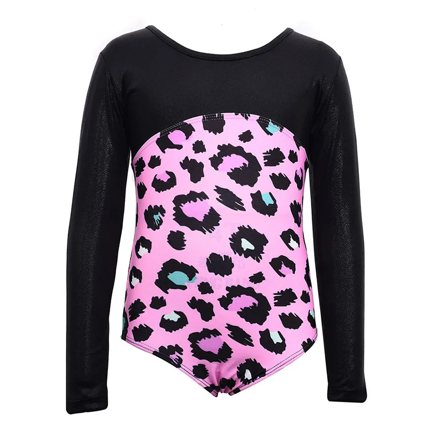 Розовый купальник с длинными рукавами для маленьких девочек гимнастический из