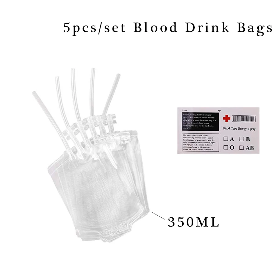 5pcs Blood Bags Tronzo Хэллоуин кровавый нож игрушка декор для Хэллоуина, вечеринки ножницы игла для ногтей через голову пластиковый обруч для головы пугающая маска - Цвет: 5pcs Blood Bags