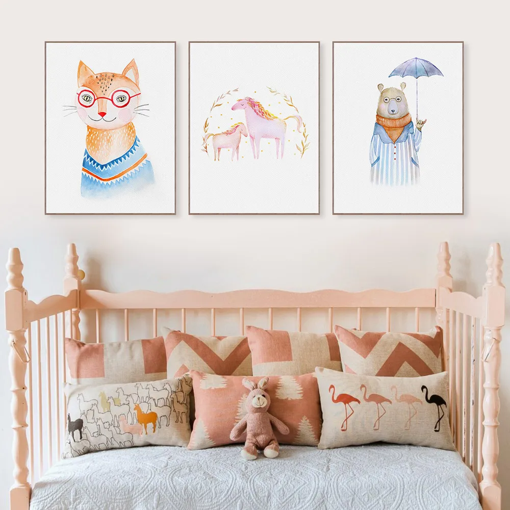 C Книги по искусству Ун Животные мило лошадь кошка Медведь холст Принт плакат