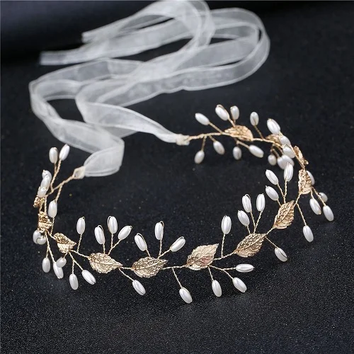 Golden Pearl Headban HOOH западный свадебный модный головной убор невесты ручной работы Свадебная Корона невесты цветочные жемчужные аксессуары для волос шпилька украшения - Окраска металла: Golden Pearl Headban